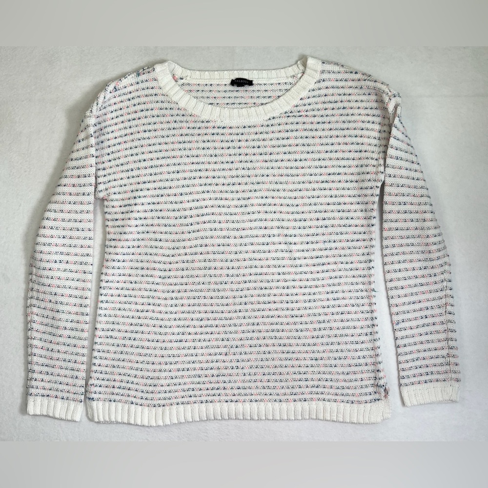TALBOTS Women’s Open Stitch Striped Cotton Blend Knit Pastel Sweater Size Small‎